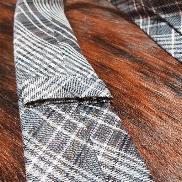 Mexx Grey and Silver Plaid Silk Tie - Picture 3 of 4